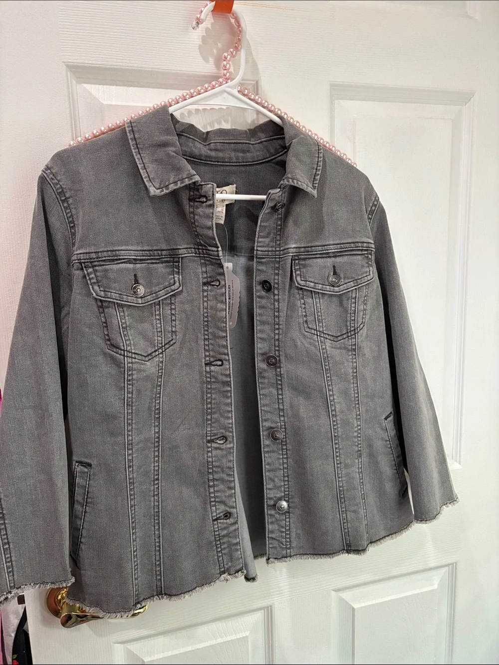 Logo by Lori Goldstein gray washed 3/4 denim button jacket